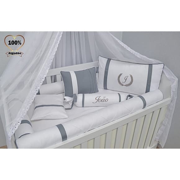 kit Berço Luxo Chumbo 100% Algodão