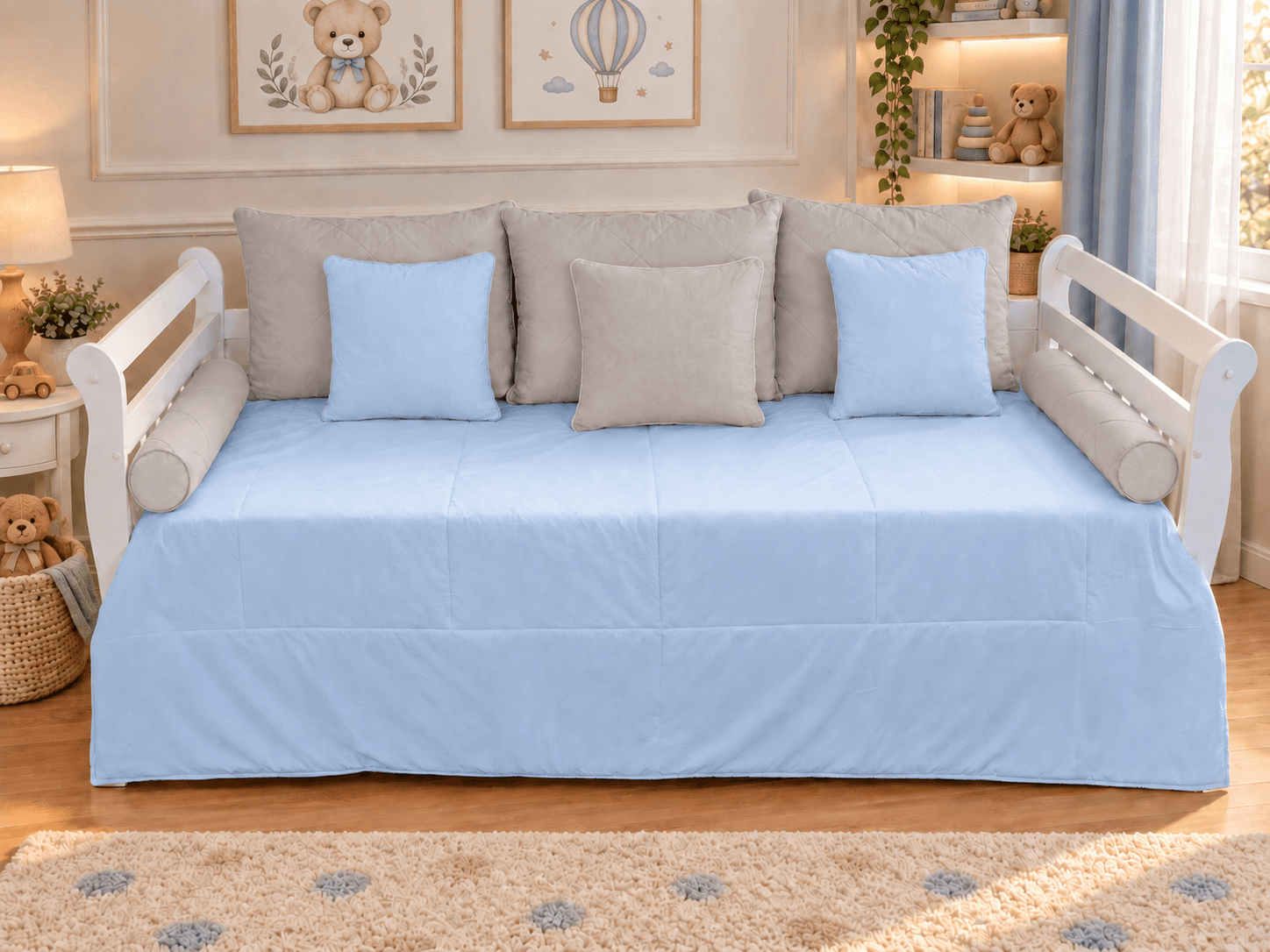 Kit Cama Babá 9 Peças Azul e Cinza