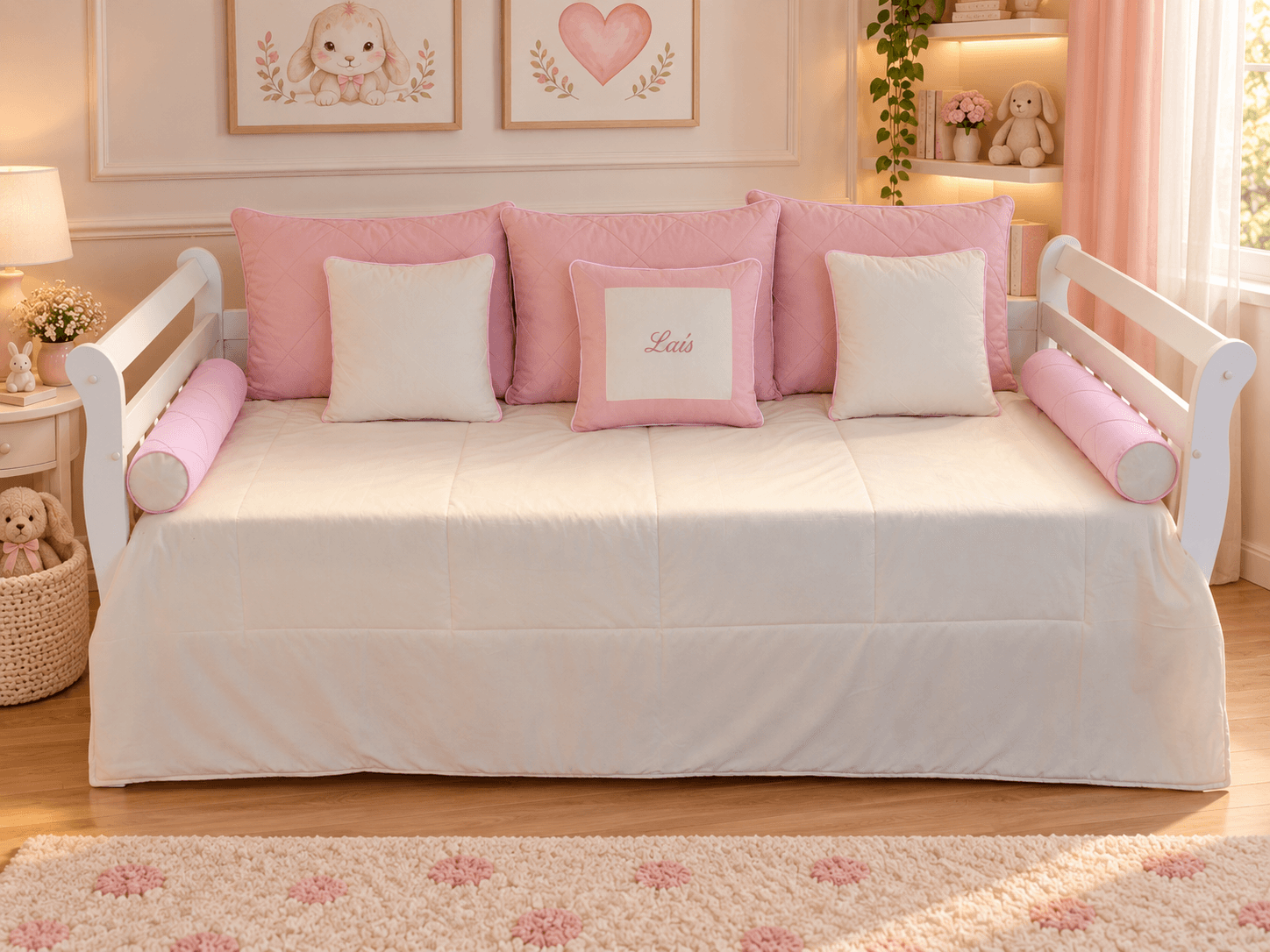 Kit Cama Babá 9 Peças Palha e Rosê Personalizado com Nome