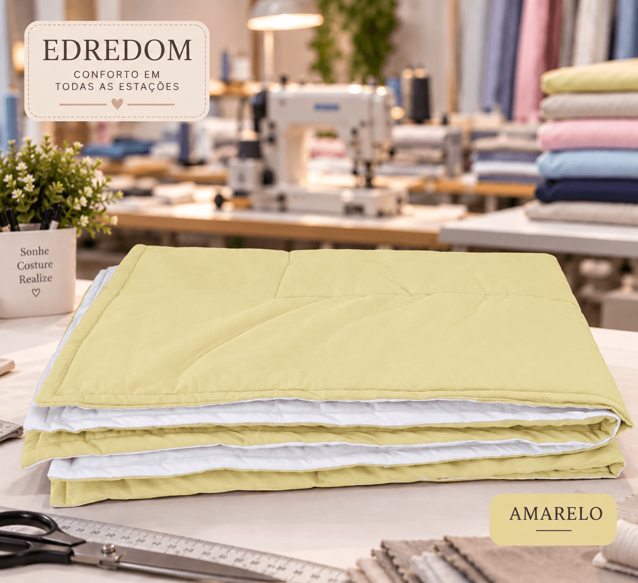 Edredom Dupla Face Mantelado - Amarelo e Branco