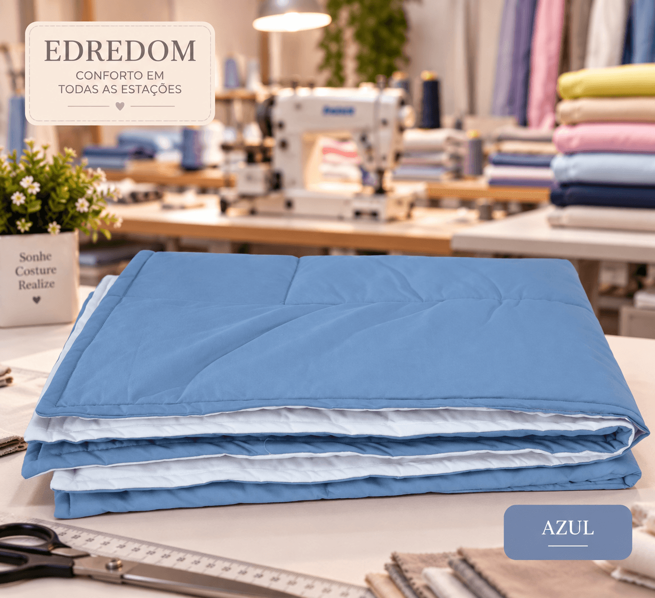 Edredom Dupla Face Mantelado - Azul e Branco