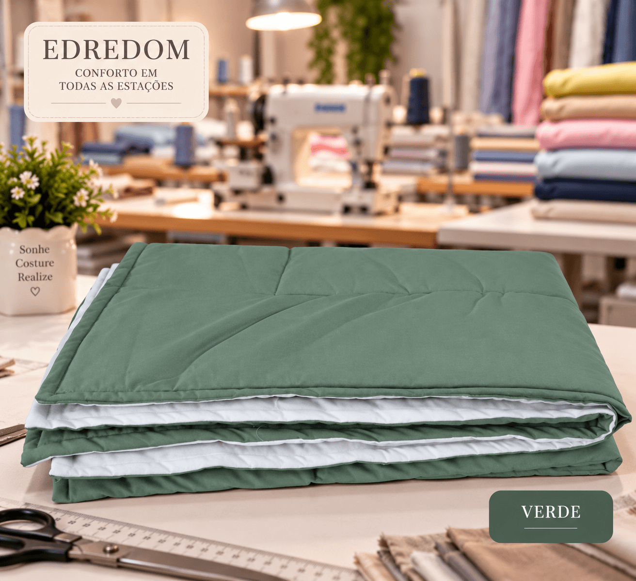 Edredom Dupla Face Mantelado - Verde e Branco