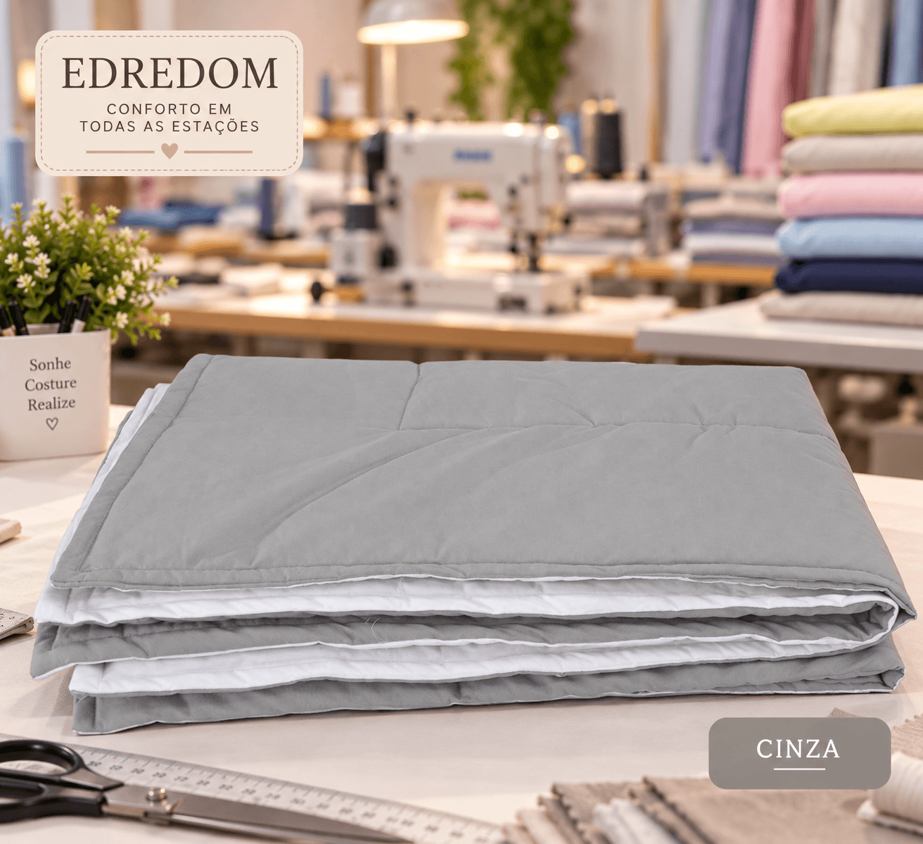 Edredom Dupla Face Mantelado - Cinza e Branco