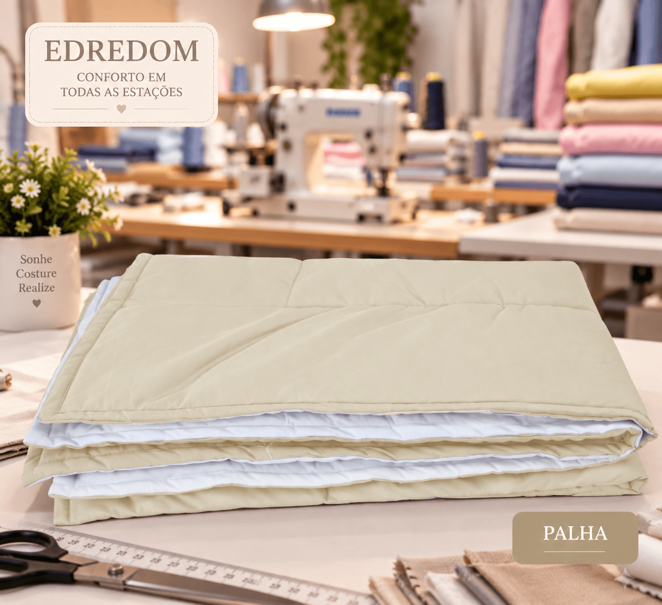Edredom Dupla Face Mantelado - Palha e Branco