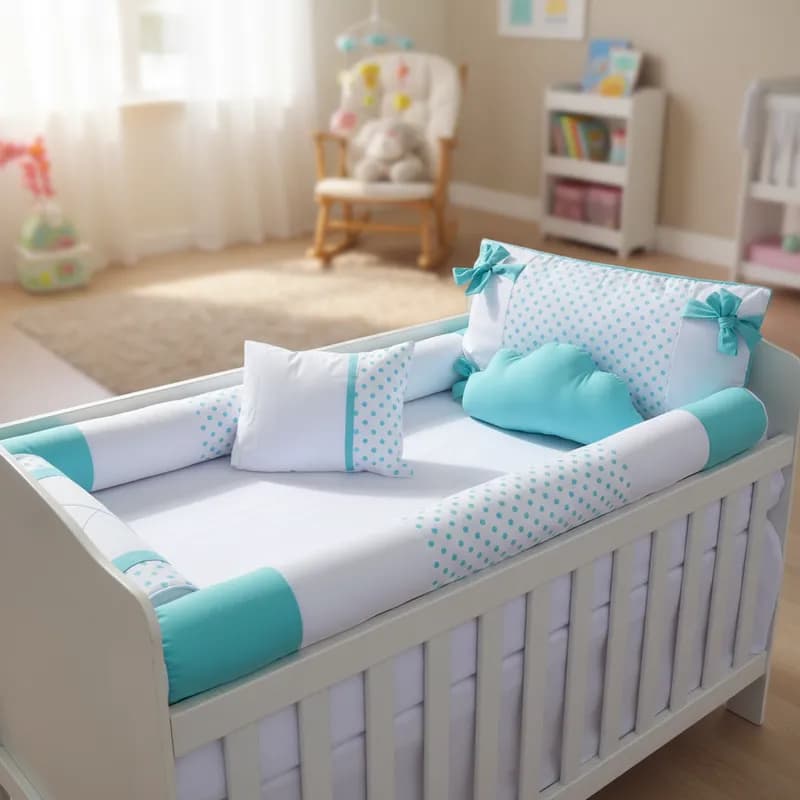 Kit Berço Menina Poá 7 Peças 100% Algodão Tiffany