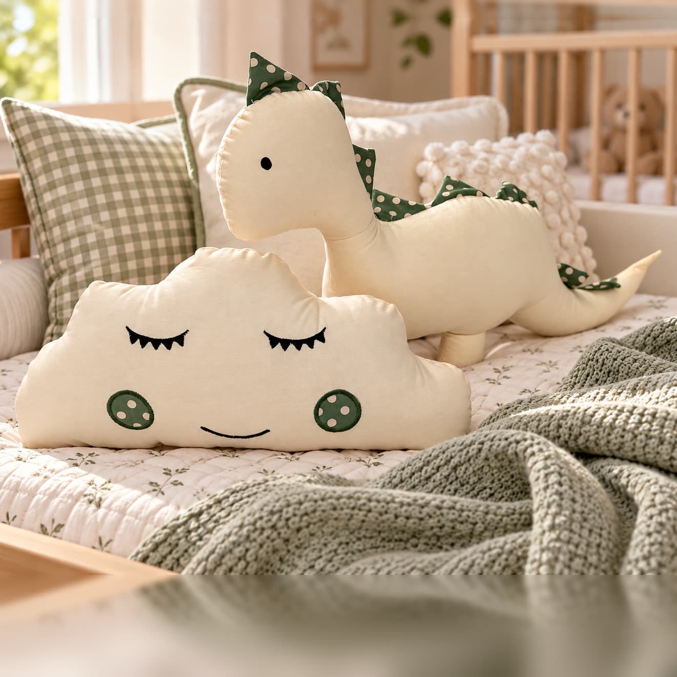 Kit Dinossauro e Nuvenzinha Decorativos 100% Algodão