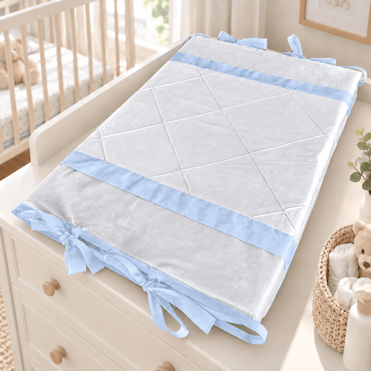 Trocador de Bebê Reto Branco e Azul Bebê