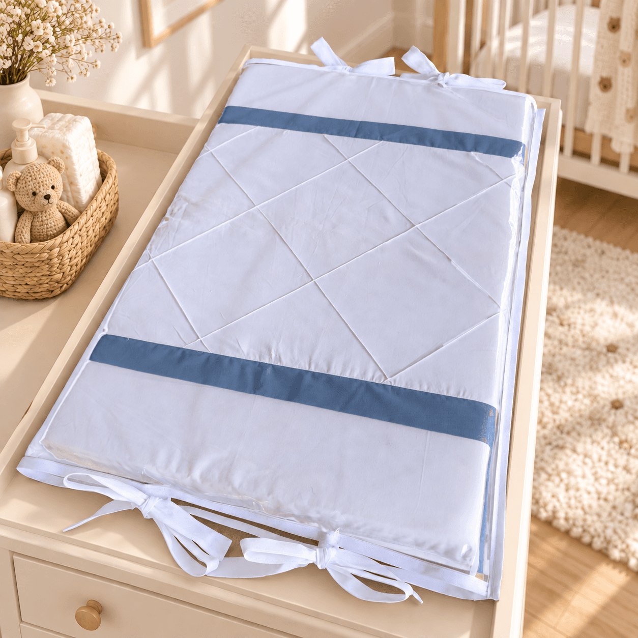Trocador de Bebê Reto Branco e Azul Jeans