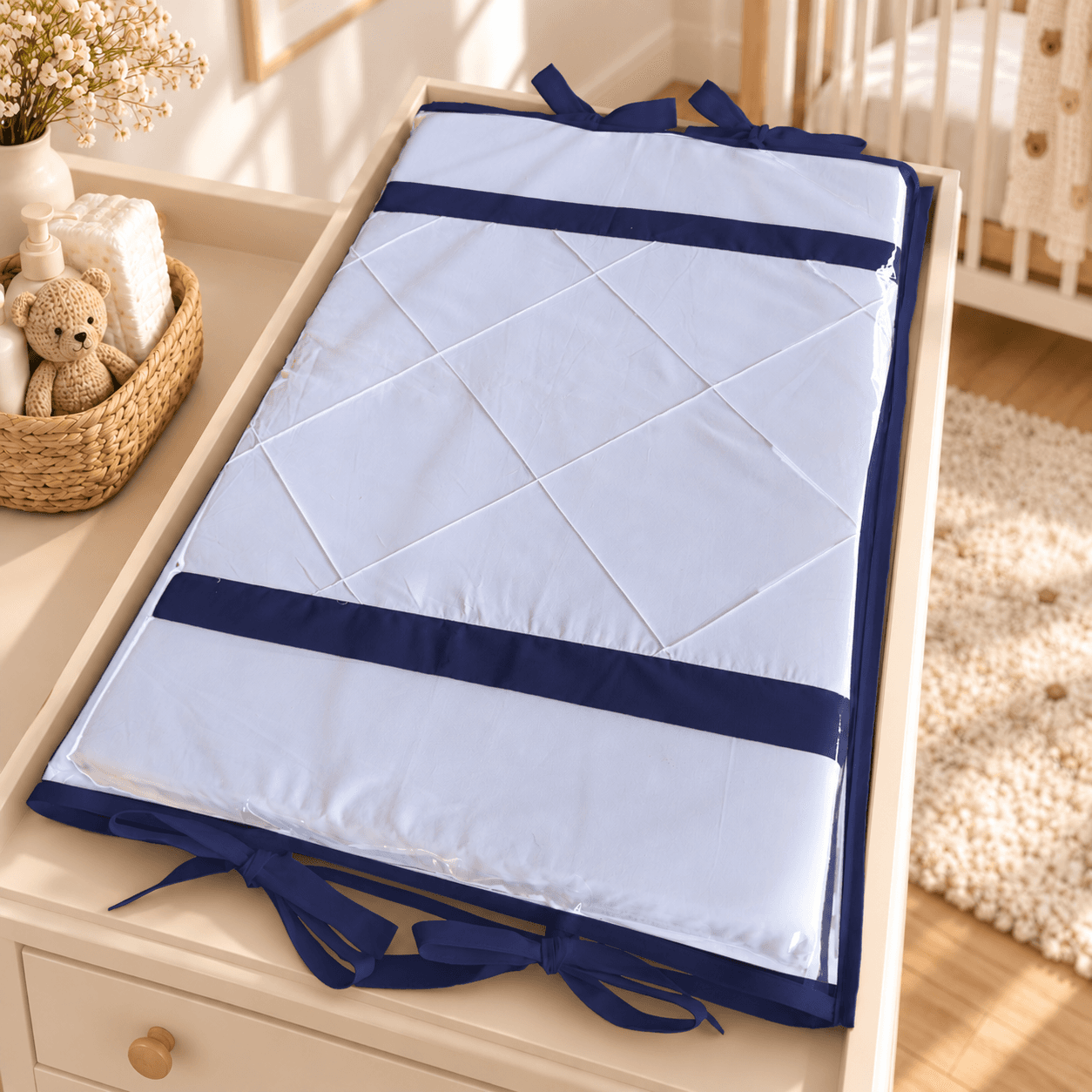 Trocador de Bebê Reto Branco e Azul Marinho