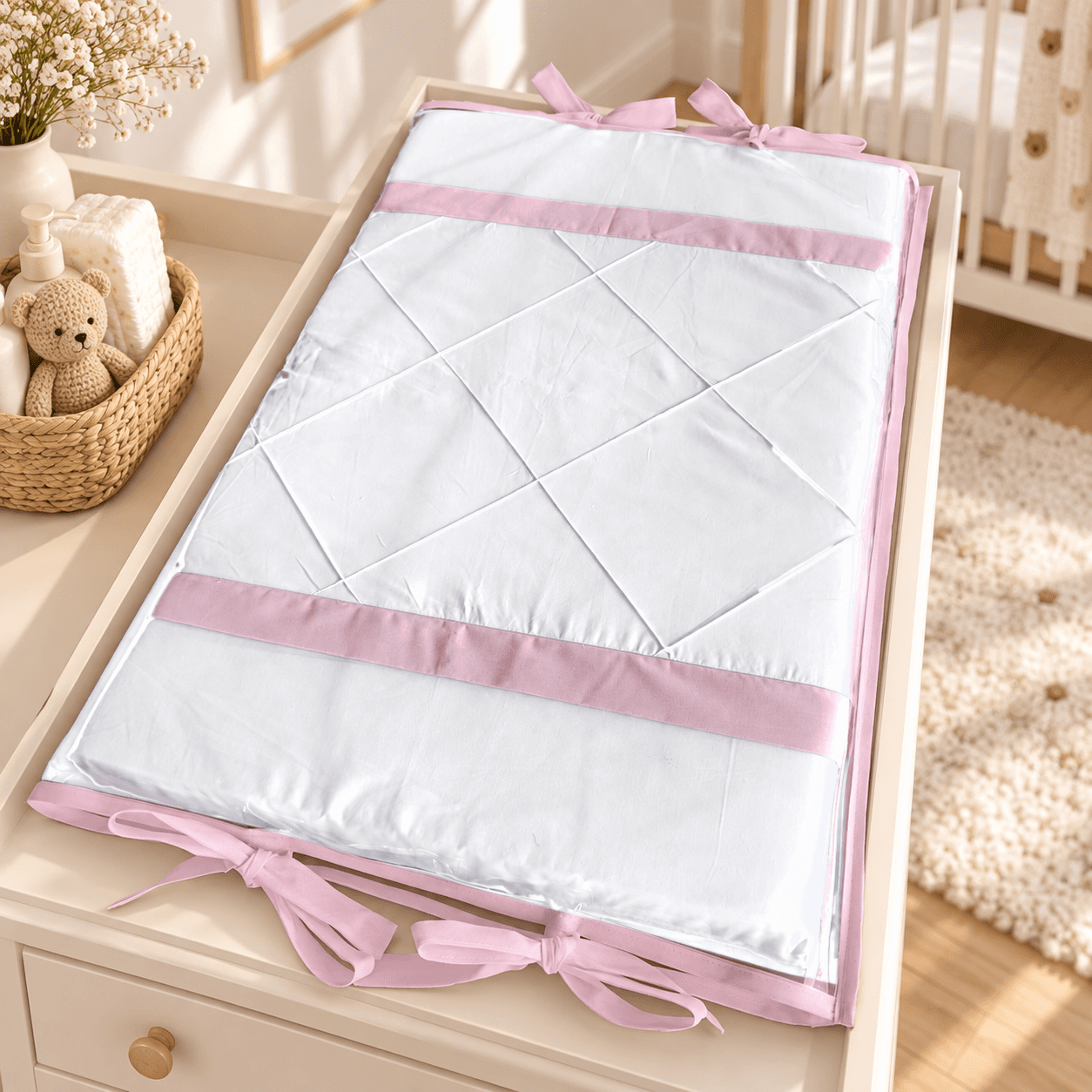 Trocador de Bebê Reto Branco e Rosa