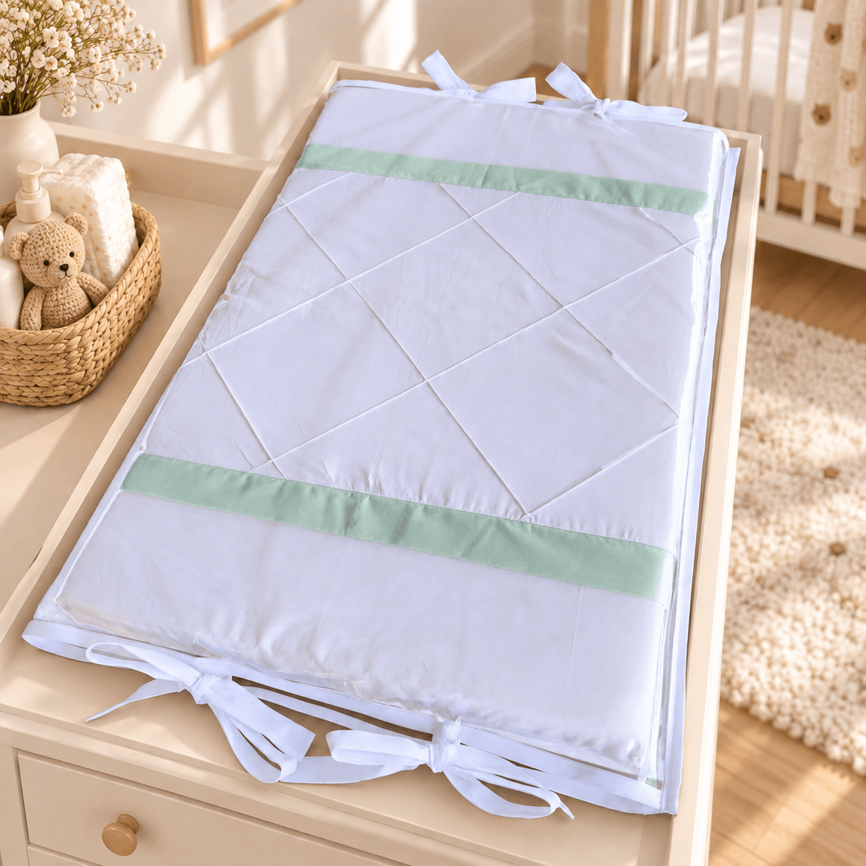 Trocador de Bebê Reto Branco e Verde Bebê