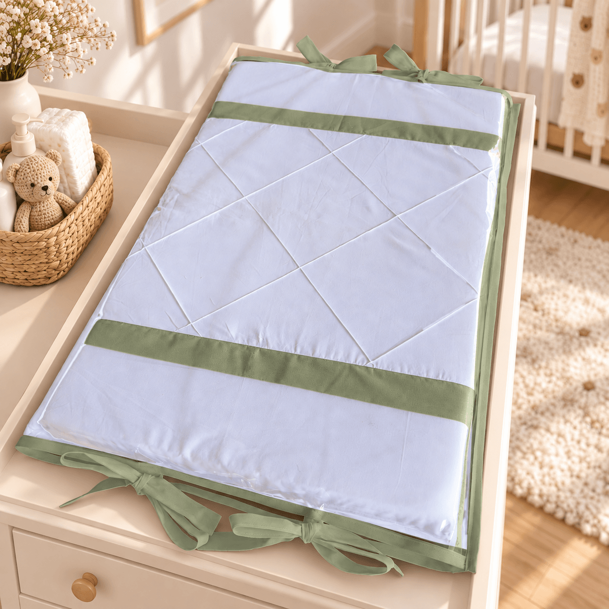 Trocador de Bebê Reto Branco e Verde Oliva