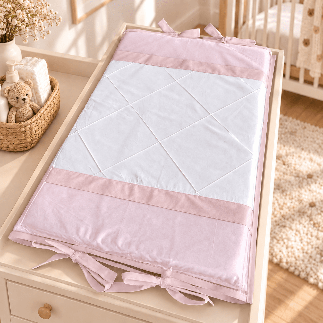 Trocador de Bebê Reto Rosa com Rosê