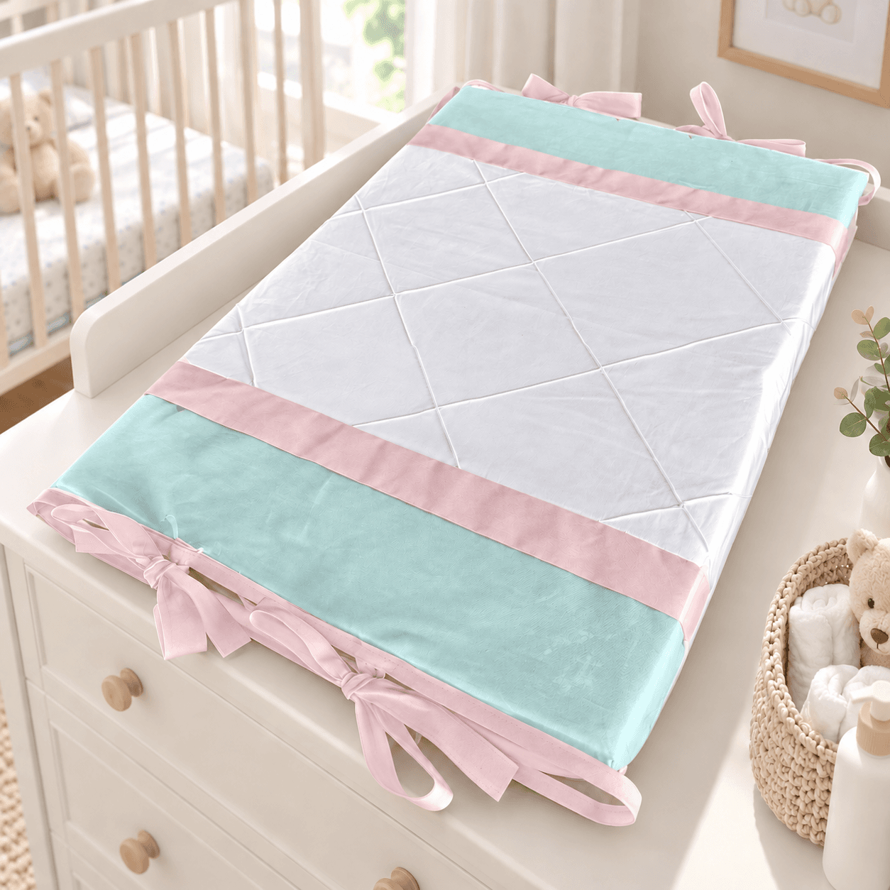 Trocador de Bebê Reto Verde com Rosa